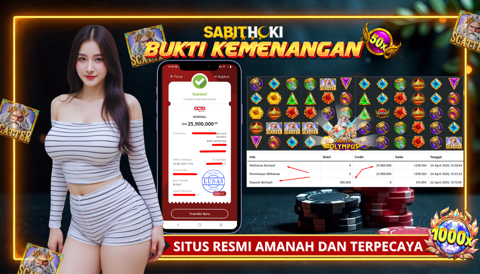 SELAMAT KEPADA MEMBER SETIA SABITHOKI BERHASIL JACKPOT DI PERMAINAN SLOT GATES OF OLYMPUS 1000